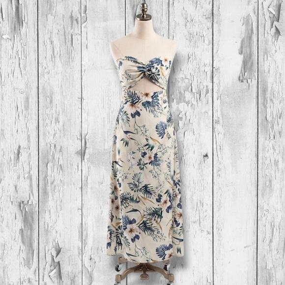 SHEIN Dresses & Skirts - SHEIN Tropical Floral Strapless Cutout Midi Dress – Large (US 8/10)